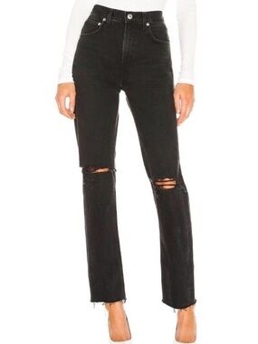 Agolde Cherie Black High-Rise Distressed Straight-Leg Jeans